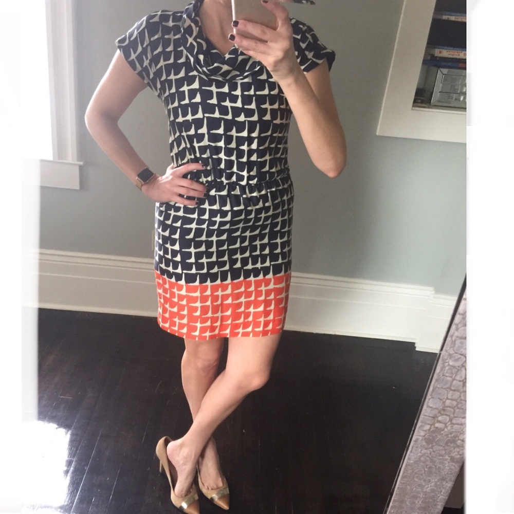 KLD Geometric mod print short sleeve dress sz M